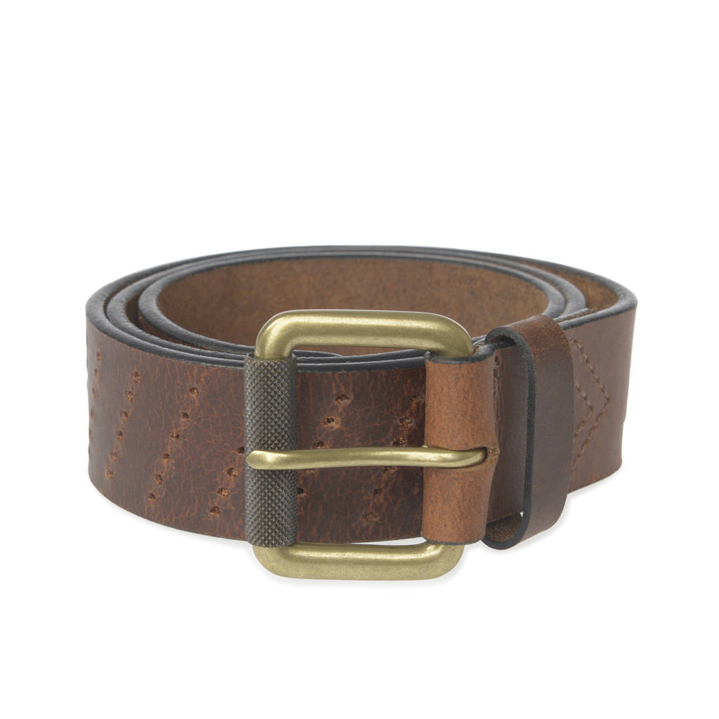 Vida Vida Dark Tan Leather and Brass Awesome Mens Belt