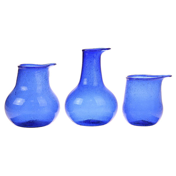 HK Living Set of 3 Cobalt Recycled Glass Vases