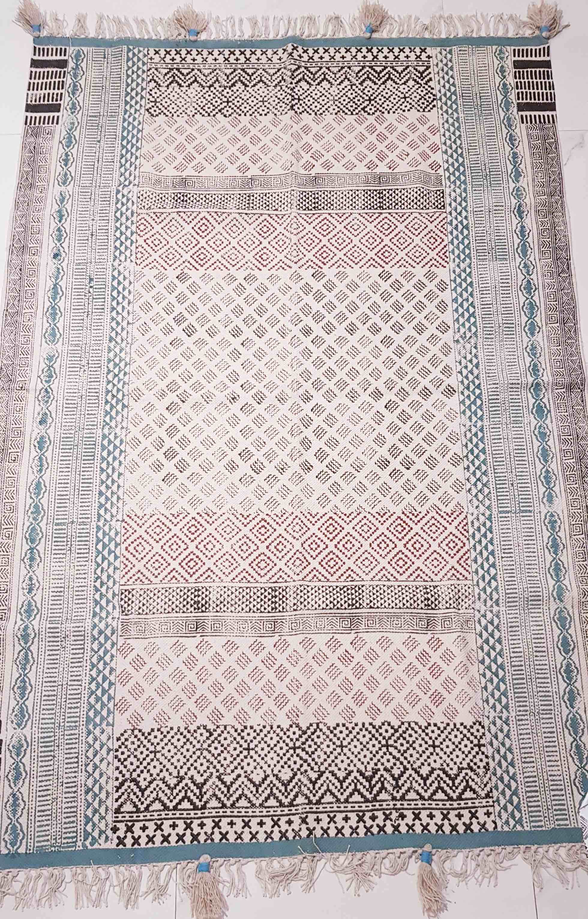 The Painted Bird Turquoise Hand Block Printed Rug