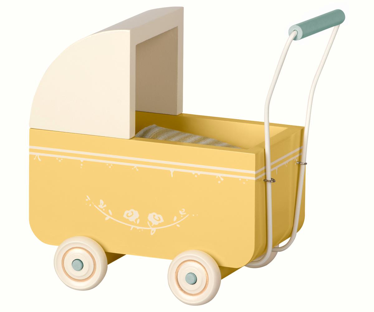 Maileg Micro Yellow Wood Pram Toy