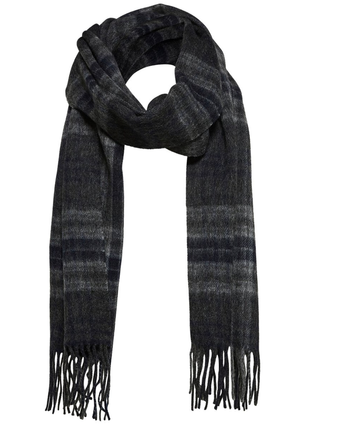 Selected Homme Dark Grey Tope Wool Checked Scarf