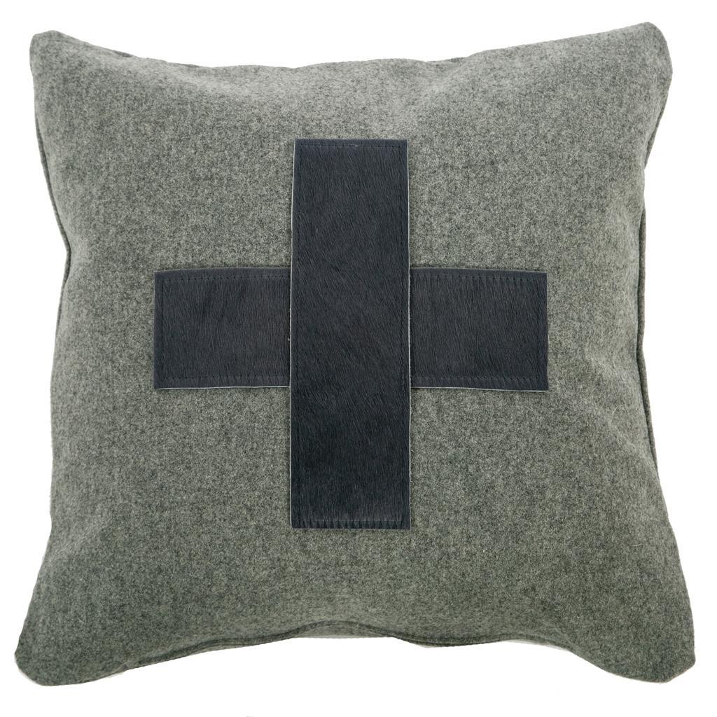 Alpine Lifestyle 45 x 45cm Grey Wool Modern Alpine Style Cushion with Cowhide Cross