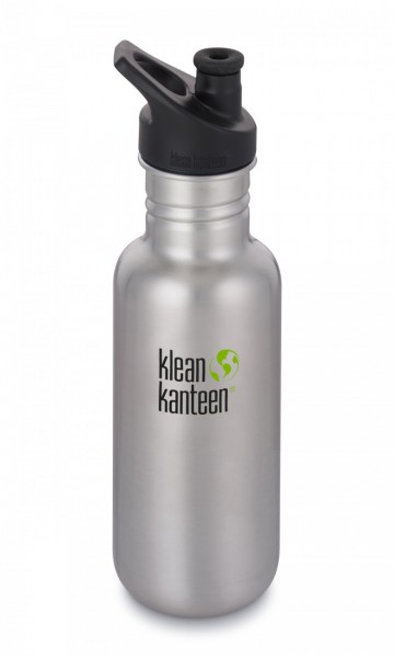 Klean Kanteen 532ml Brushed Stainless Stainless Steel Classic Single Sided Bottle with Sport Cap