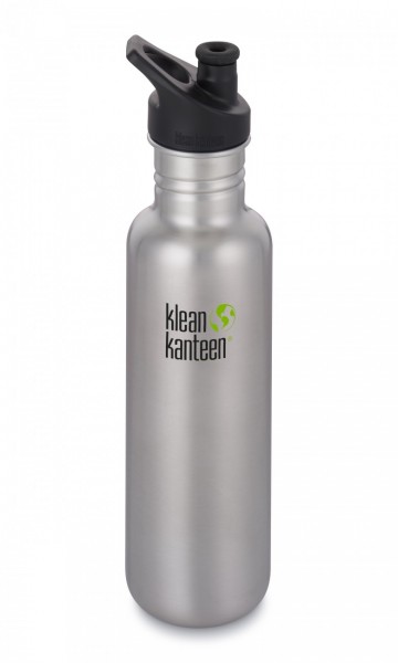 Klean Kanteen 800ml Brushed Stainless Steel Classic Single Walled Bottle with Sport Cap