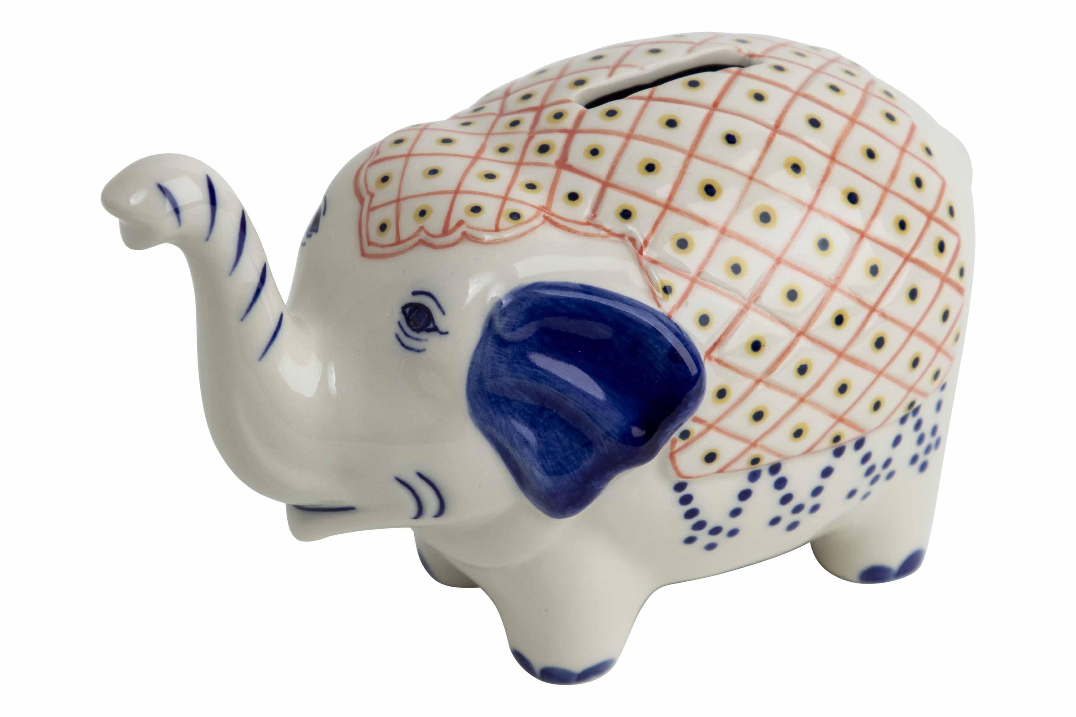 Return to Sender White and Blue Porcelain Thai Elephant Money Box