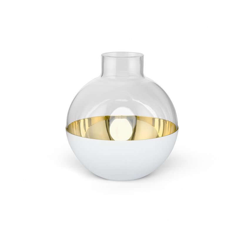 Skultuna Medium White Glass and Brass Pomme Vase