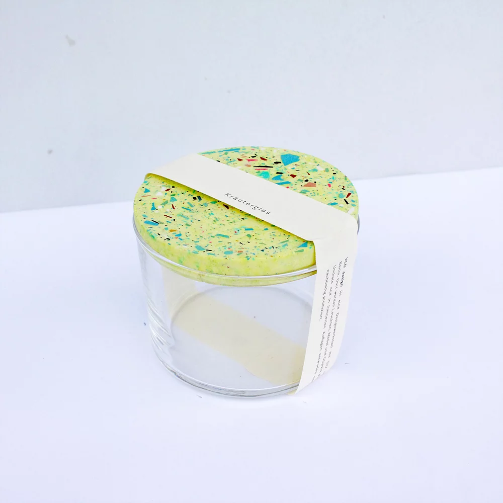 VLO Design Small Herbal Glass Jar with Yellow Tarrazzo Lid