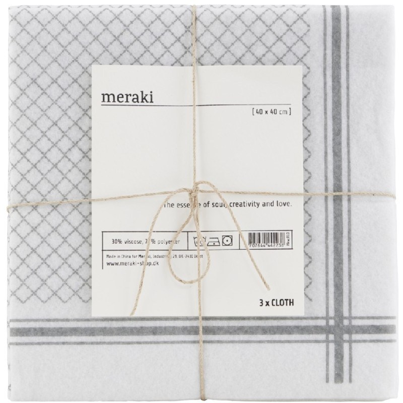 Meraki Meraki 3 x Cloth Grey/White 40x40 cm (U)