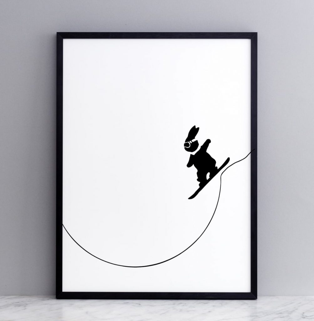 HAM 30 x 40cm Snowboarding Rabbit Print with Frame