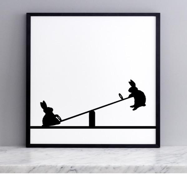 HAM 30 x 40cm Seesawing Rabbit Print with Frame