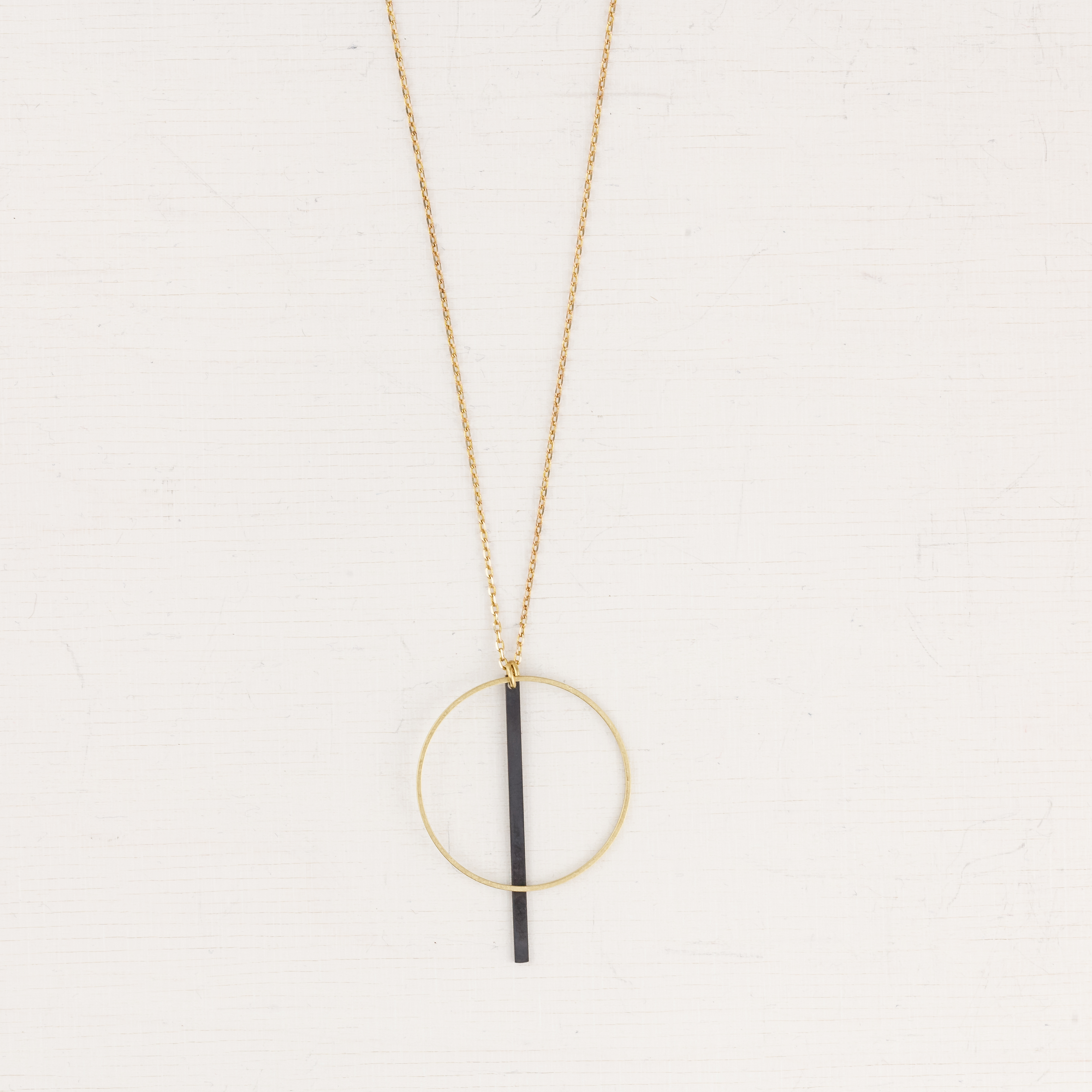 State Of A Long Circle & Bar Brass Necklace 