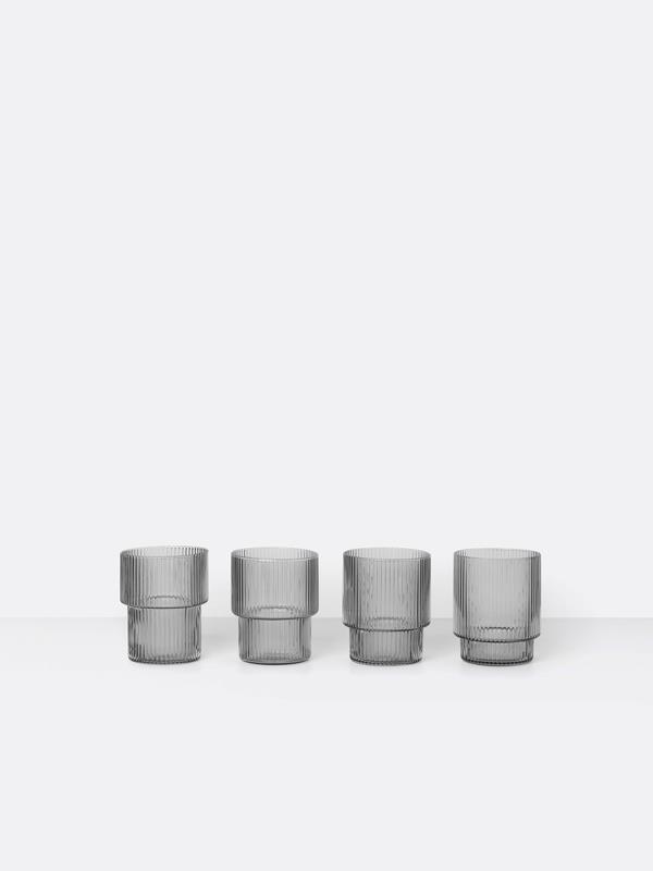 Ferm Living Set of 4 Smoked Gray Ripple Glass