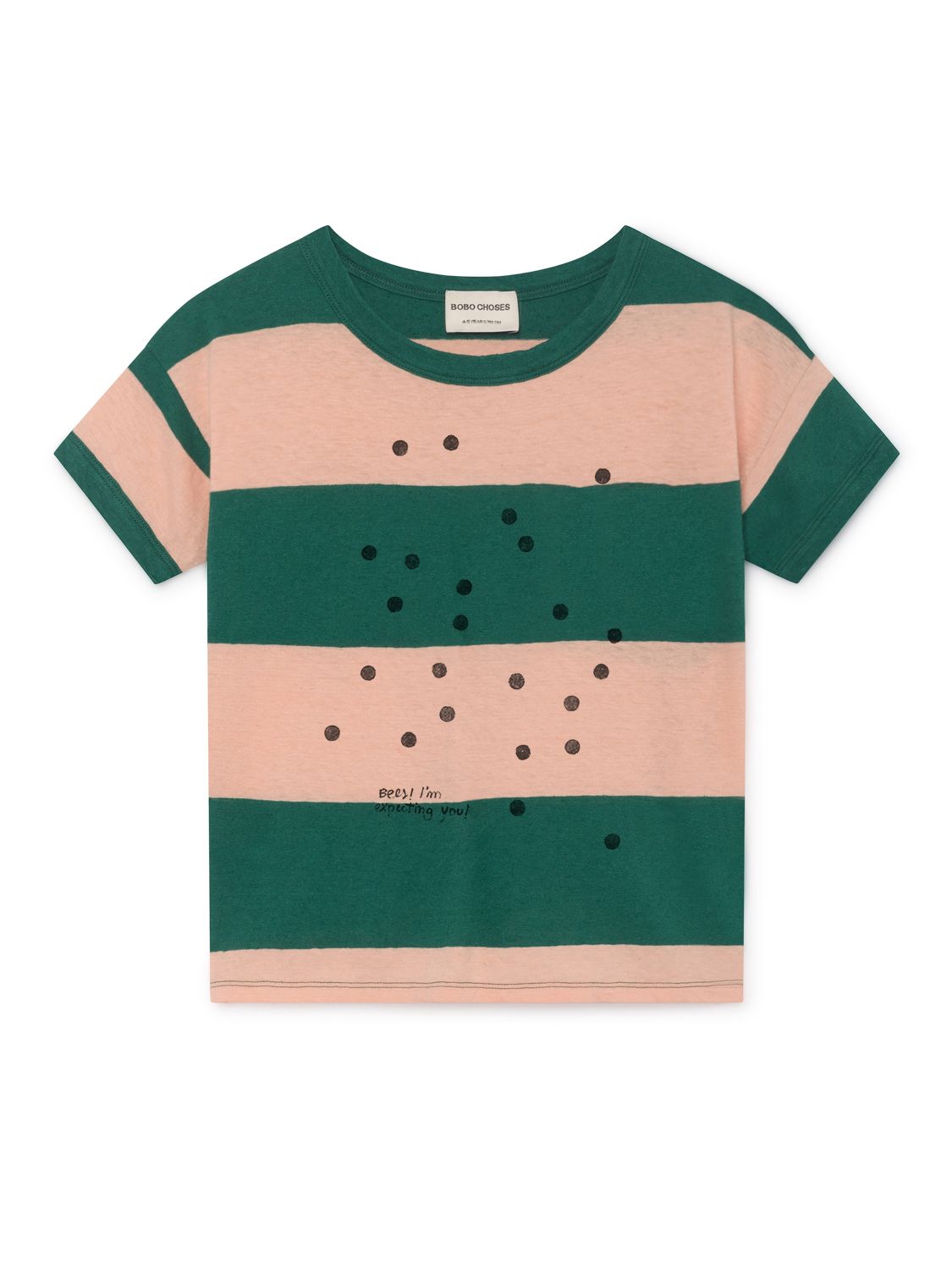 Bobo Choses Pink and Green Linen Bees T-Shirt