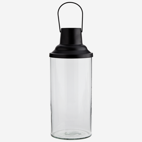 Madam Stoltz Glass Lantern W Black Top