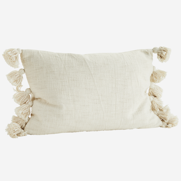 Madam Stoltz Off White Cushion Cover with Tassels