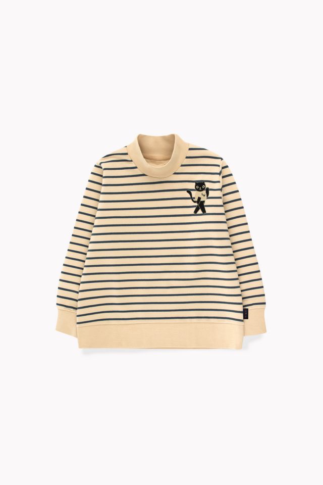 Tinycottons Sand Striped Cat Embroidered Sweatshirt