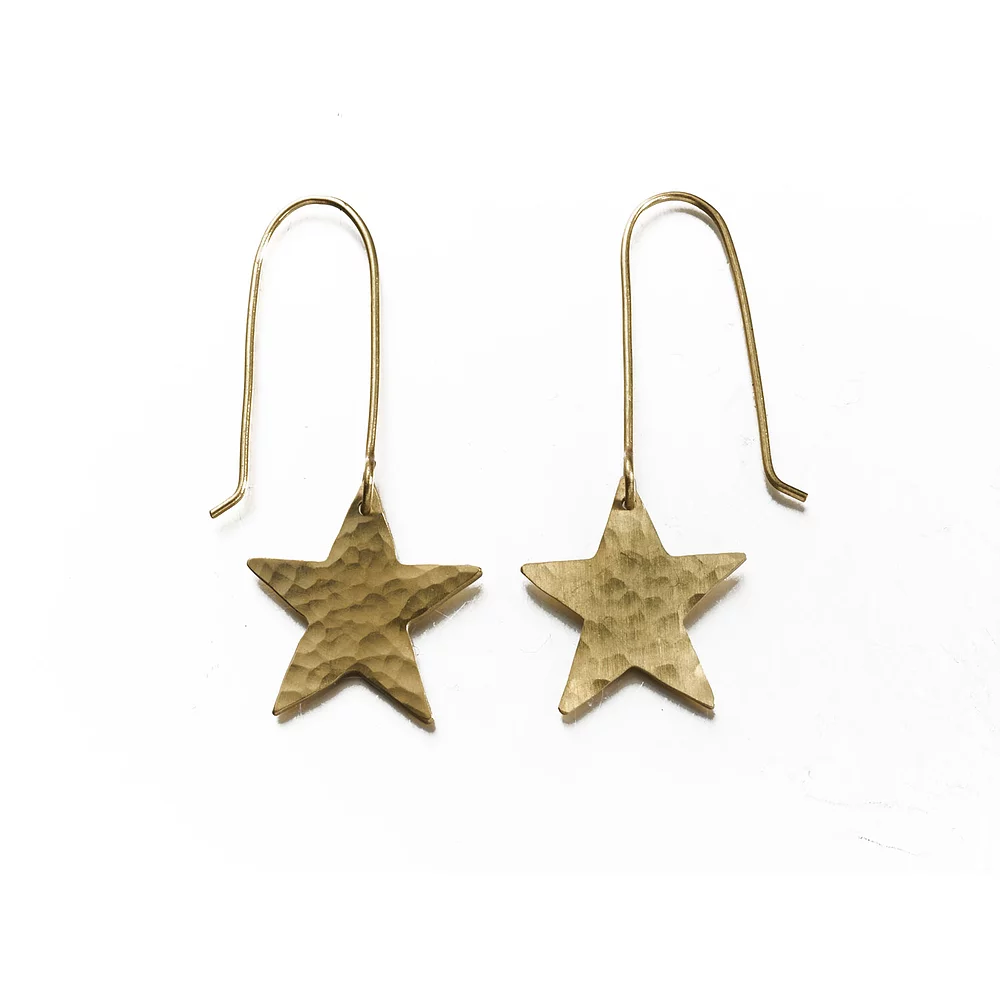 Just Trade  Brass Hammered Star Earrings