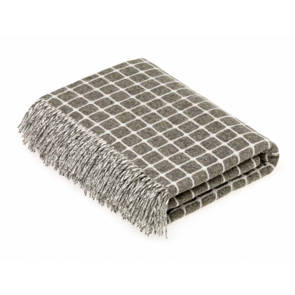 Bronte by Moon Slate Athens Check Luxury Merino Lambswool Throw 140cm x 185cm