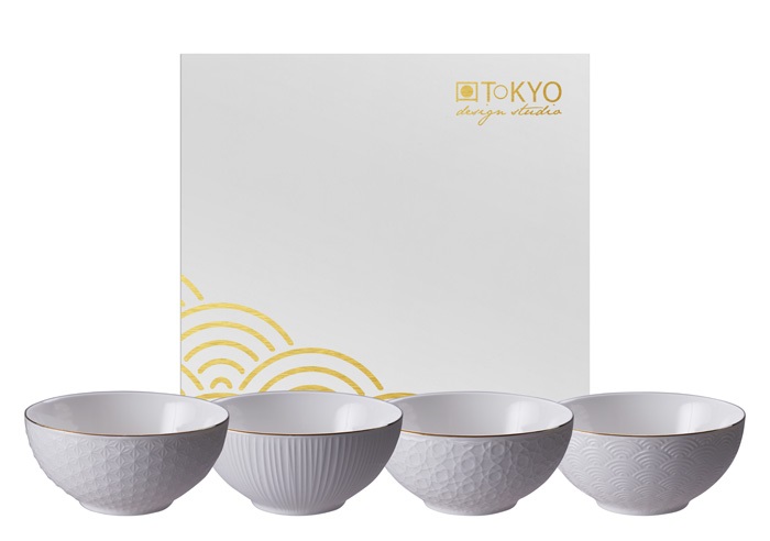 Tokyo Design Studio 550ml Bowl Nippon White - Set of 4 + Gift Box