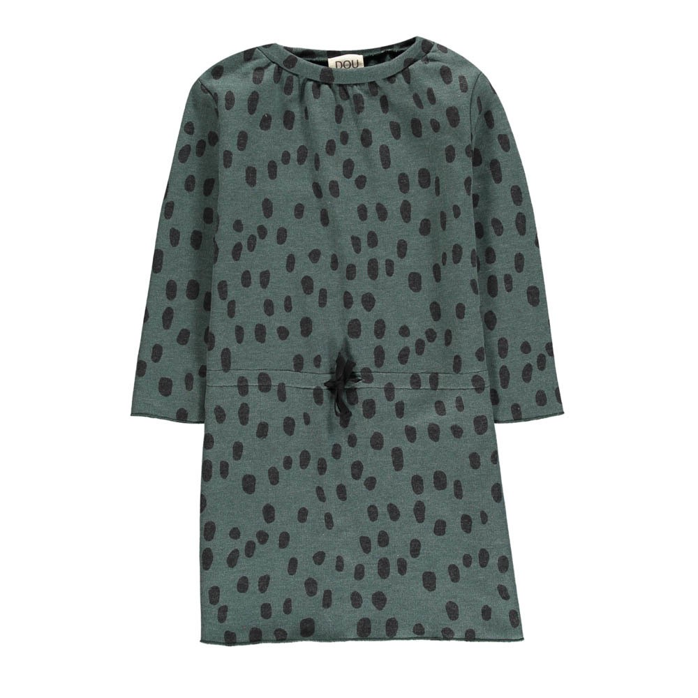 douuod 8 to 12 Years Green Polka Dot Muleton Dress