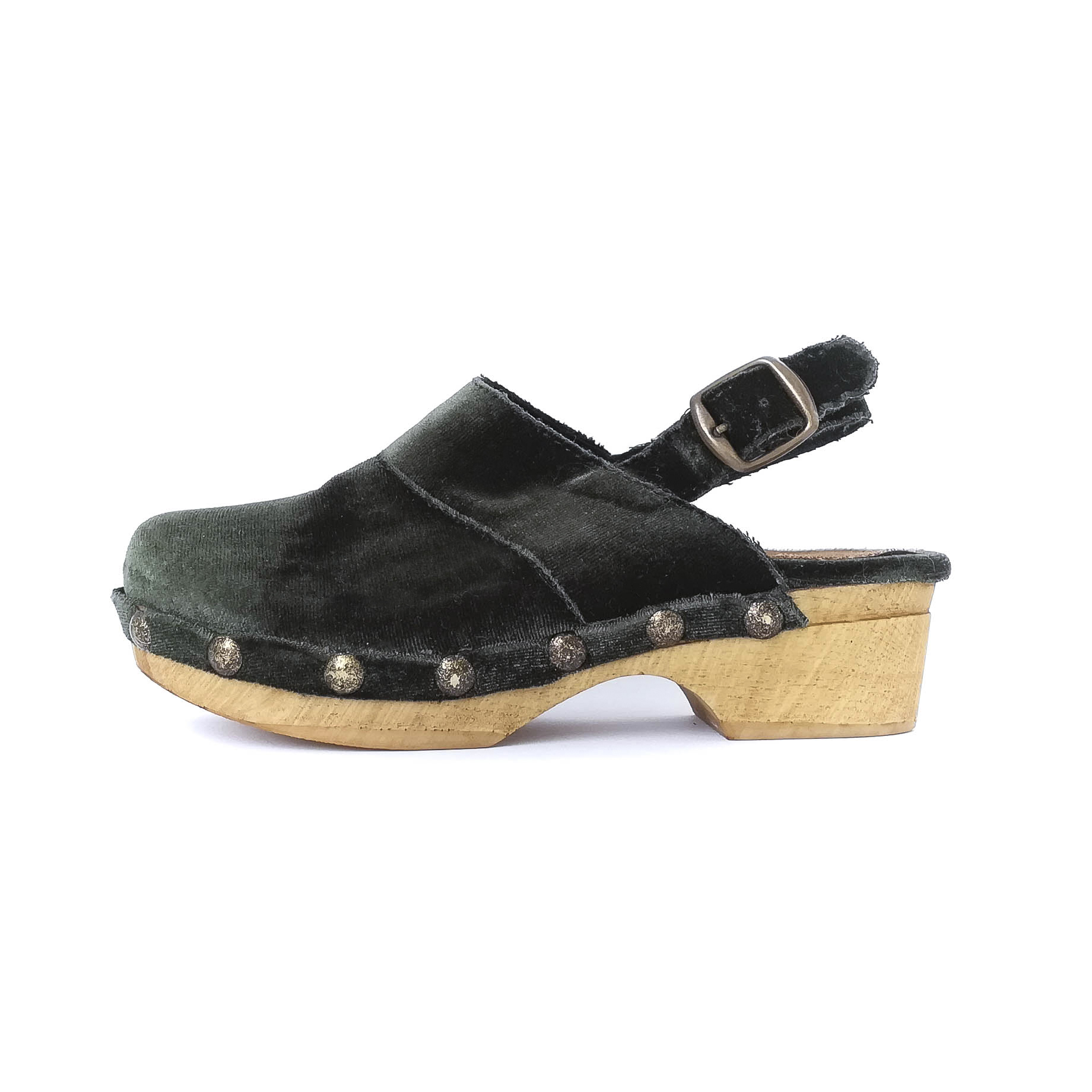 LMDI COLLECTION Green Velvet Clogs with Adjustable Strap