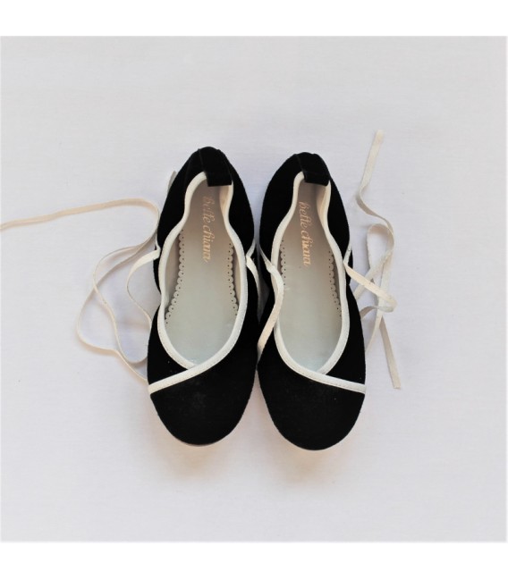 Belle Chiara Black Suede Ribbons Bellies with Vivid White