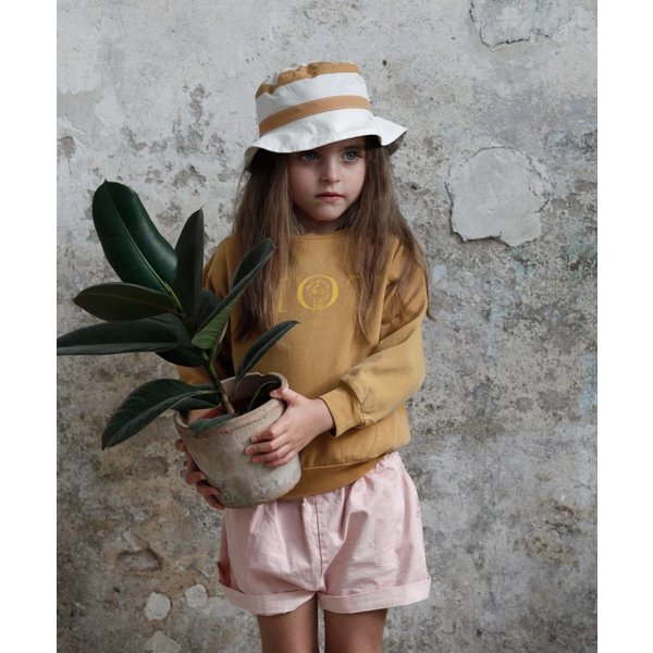 bonmot organic White and Mustard All Over Stripe Hat