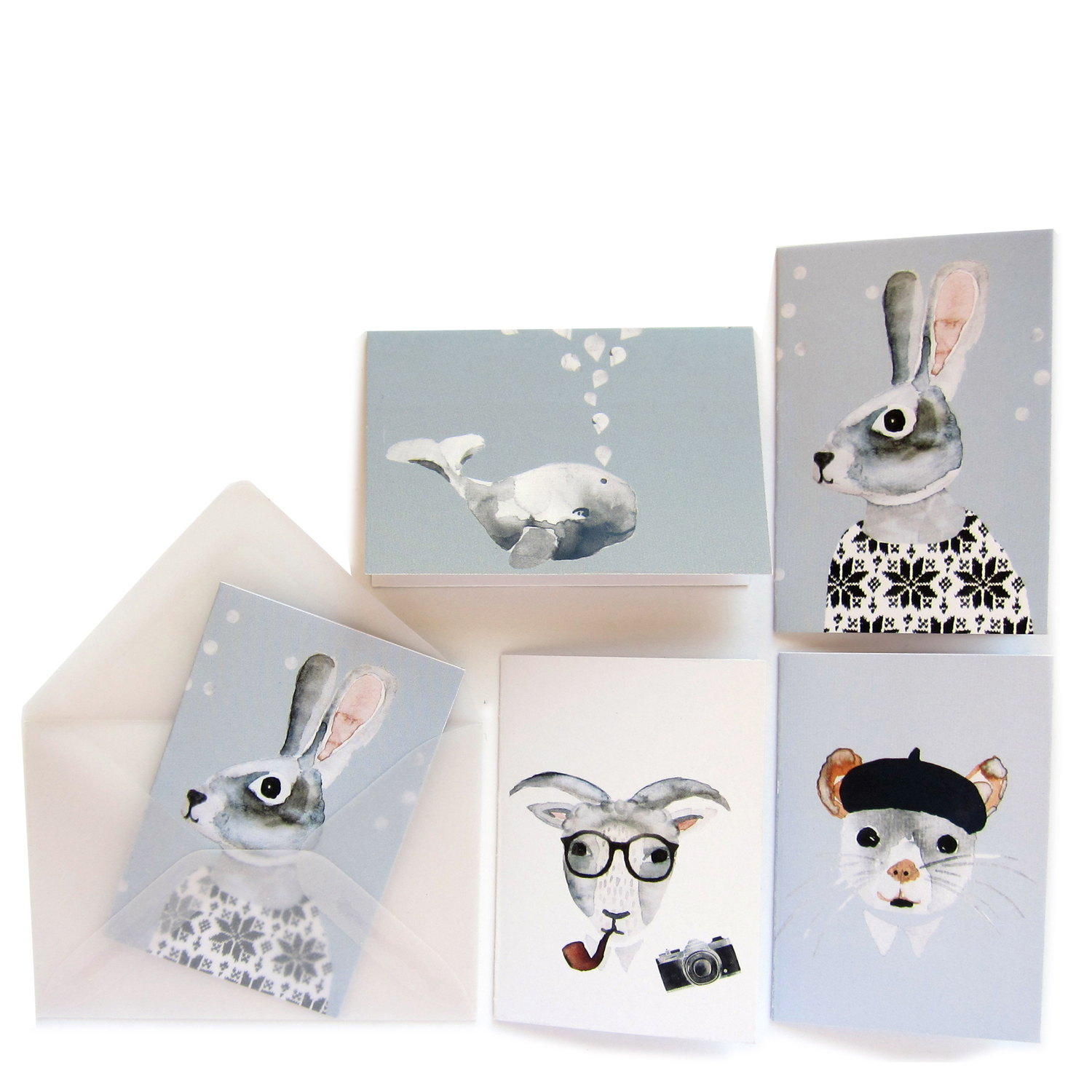 Nuukk Set of 10 Animals Mini Cards with Envelopes