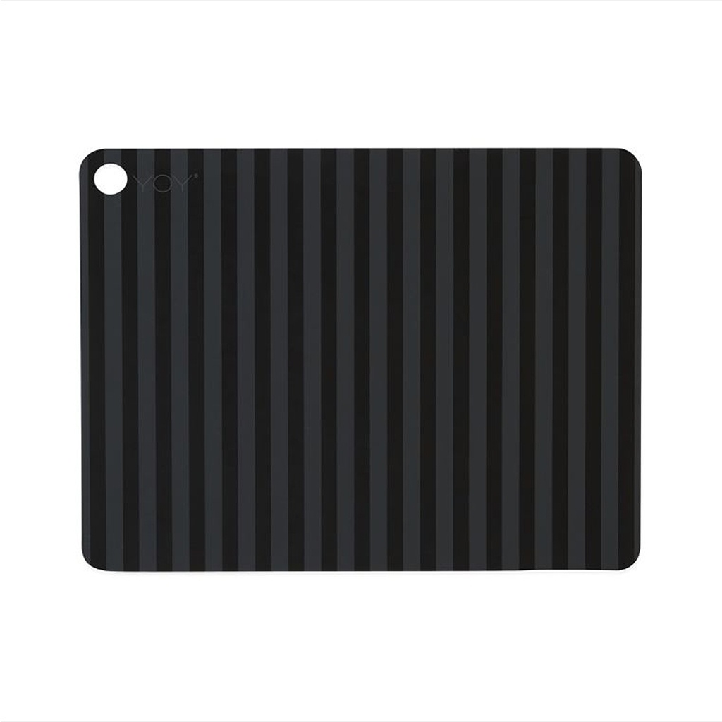 OYOY 2 Pieces Black and Anthracite Silicone Stripe Placemats