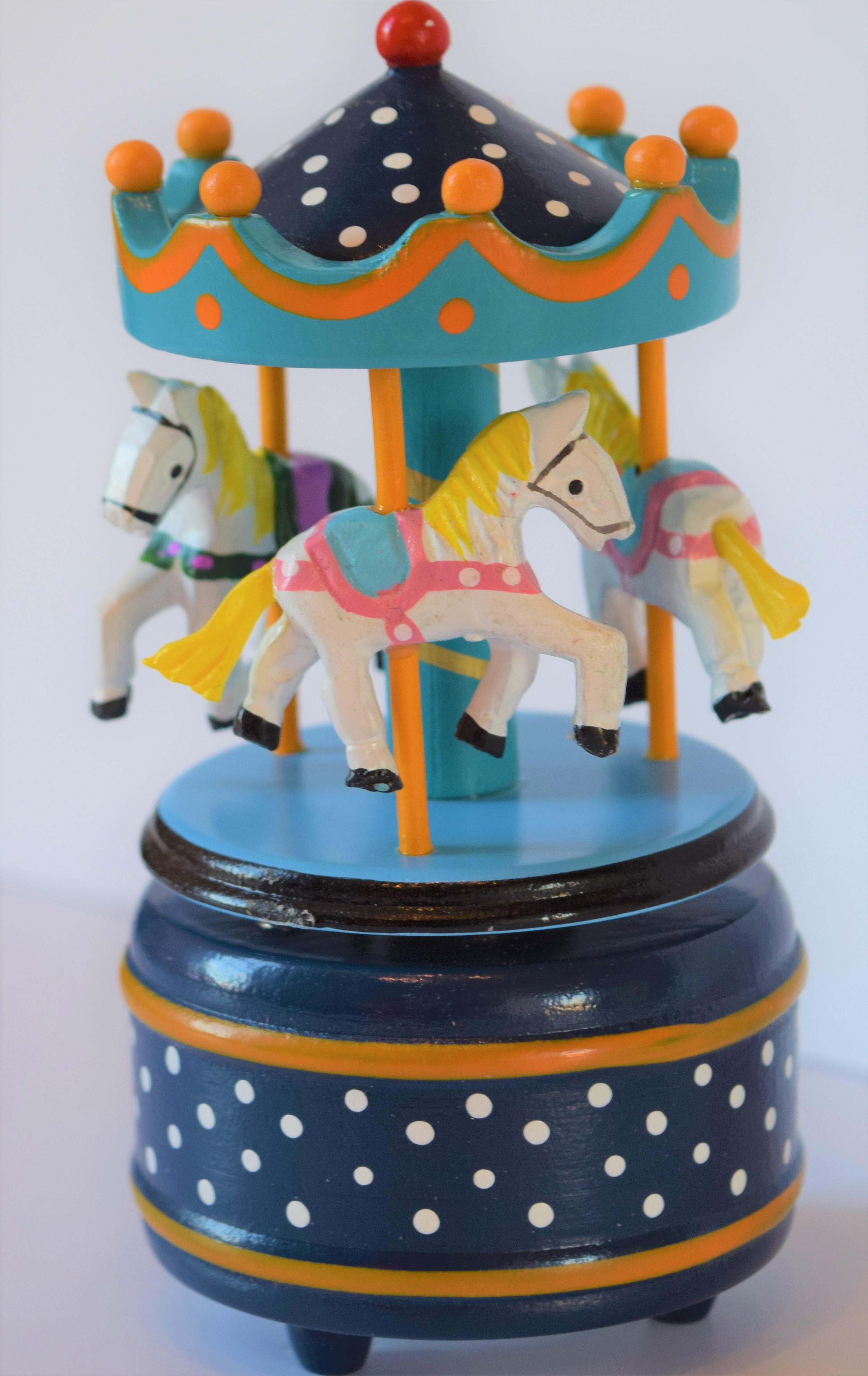 Loula and Deer Blue Carousel Wooden Music Box Small