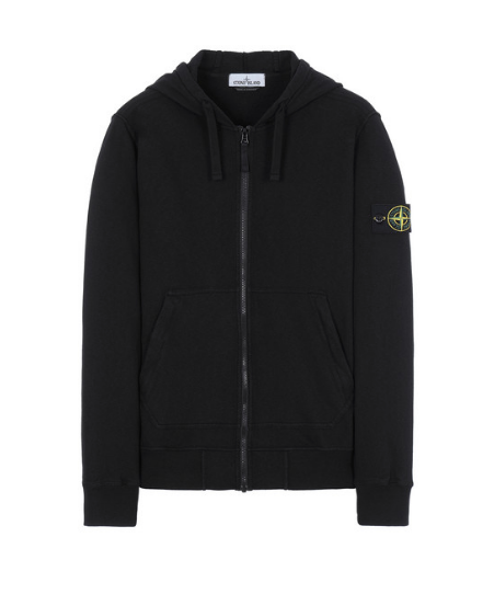 Stone Island Black Hooded Full Zip Fleece In Cotton