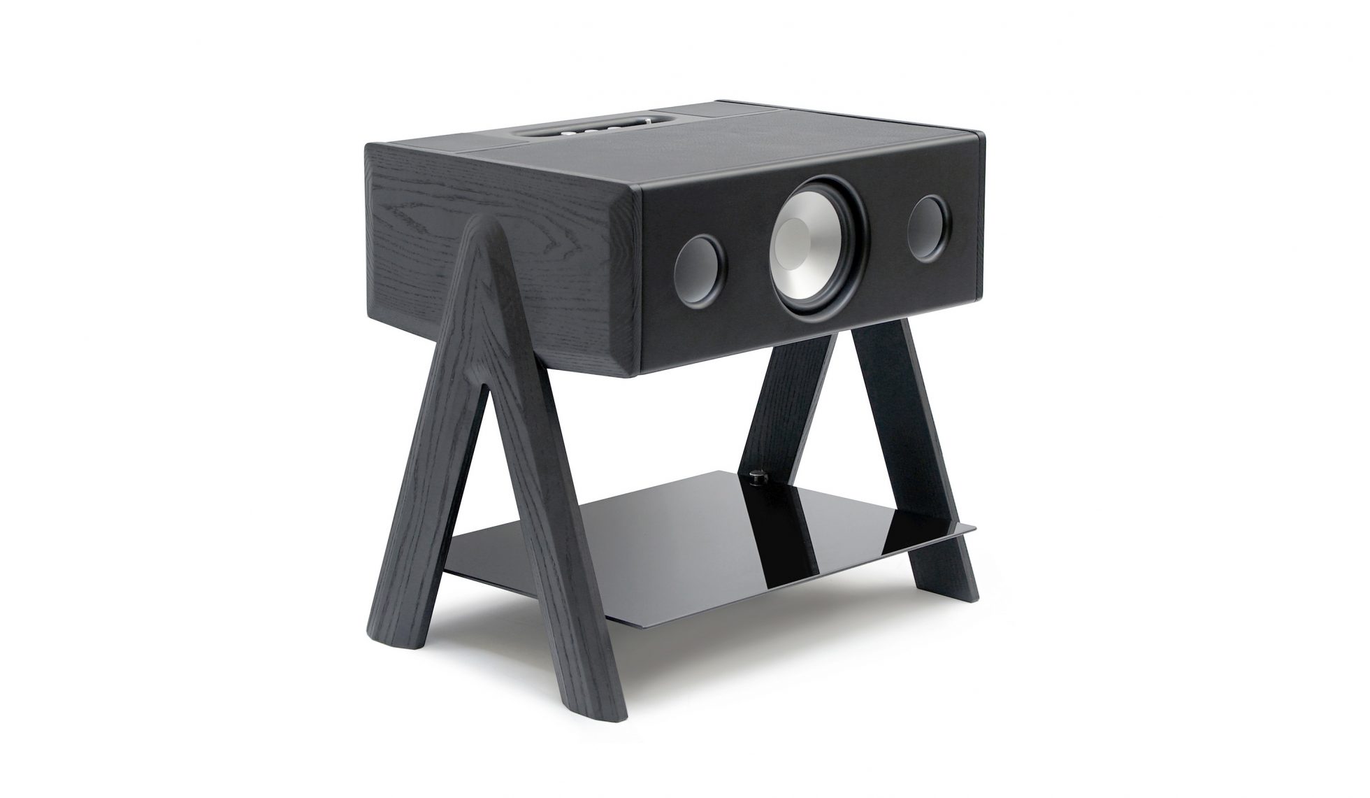 LA BOITE CONCEPT Black Leather LW Cube Speaker with Solid Wood