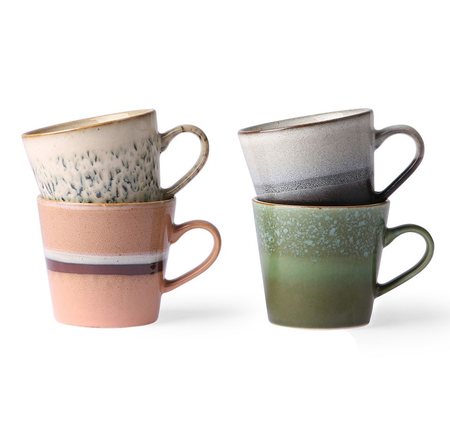HK Living Set of 4 Ceramic 70s Cappuccino Mugs