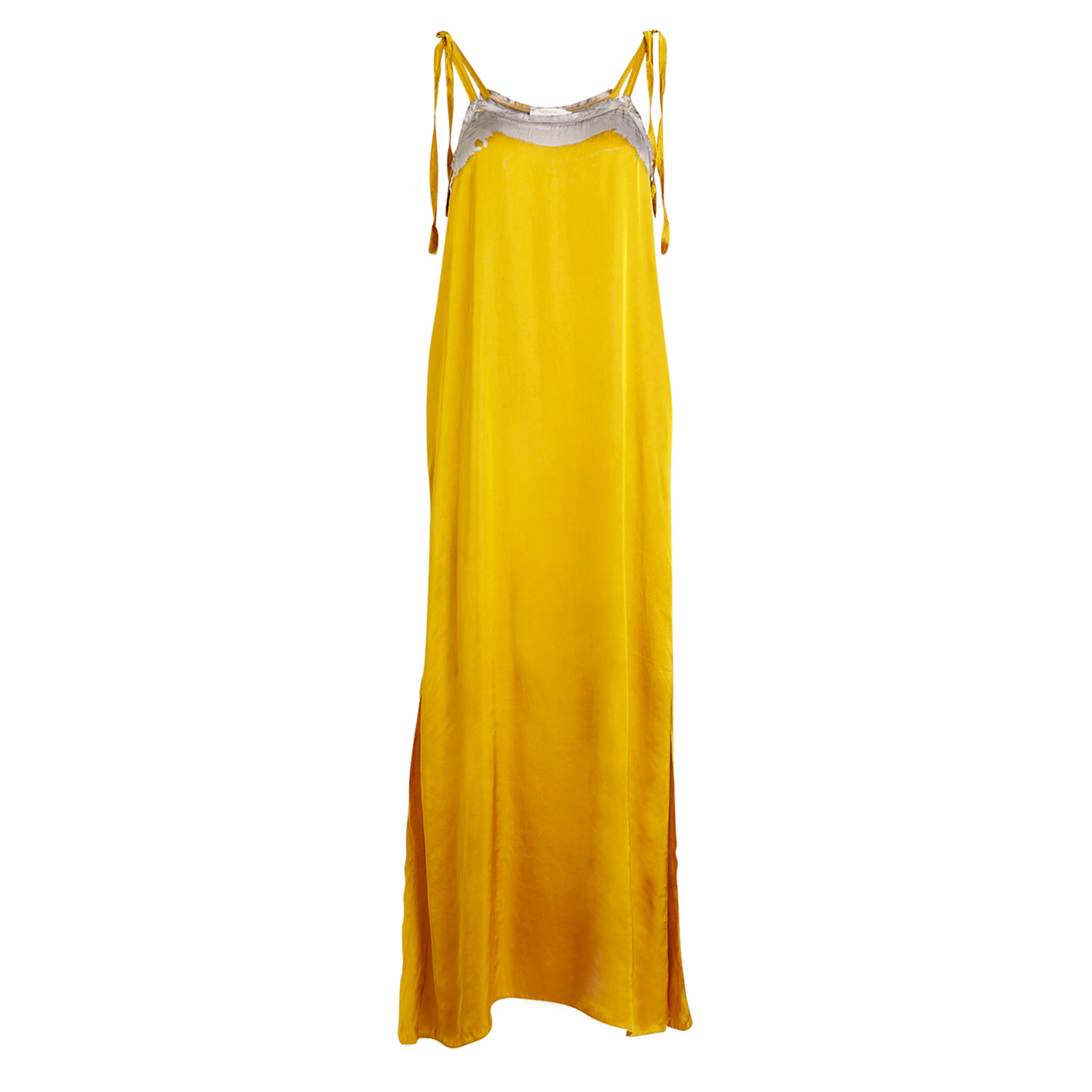 Rabens Saloner Yellow and Sand Painted Border Karelia Slip Dress