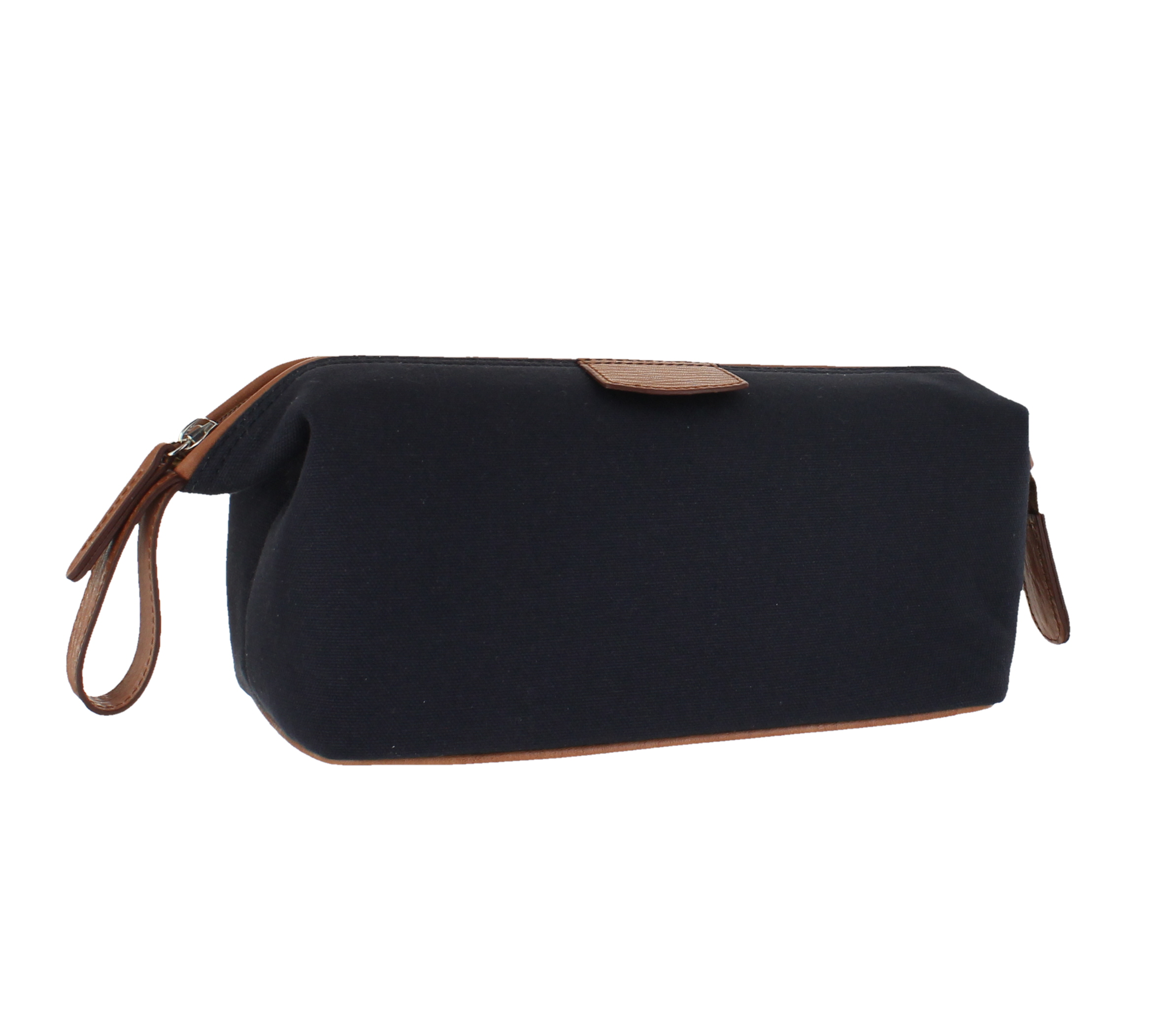 D. R. Harris Navy Canvas and Leather Wash Bag