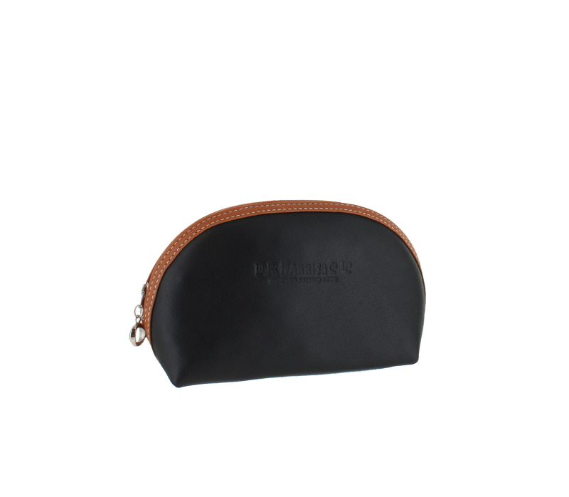 D. R. Harris Small Oval Wash Bag Black & Tan