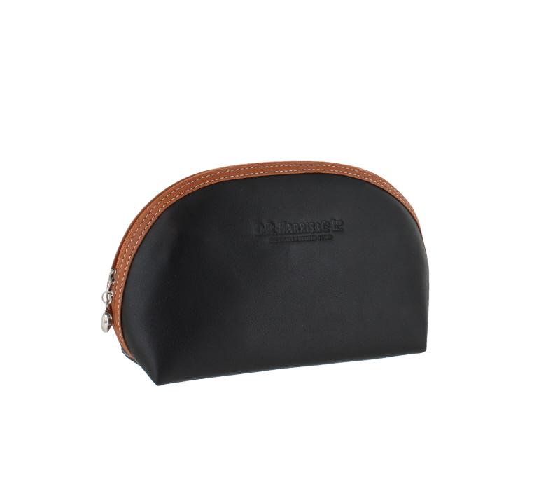 D. R. Harris Large Oval Wash Bag Black & Tan