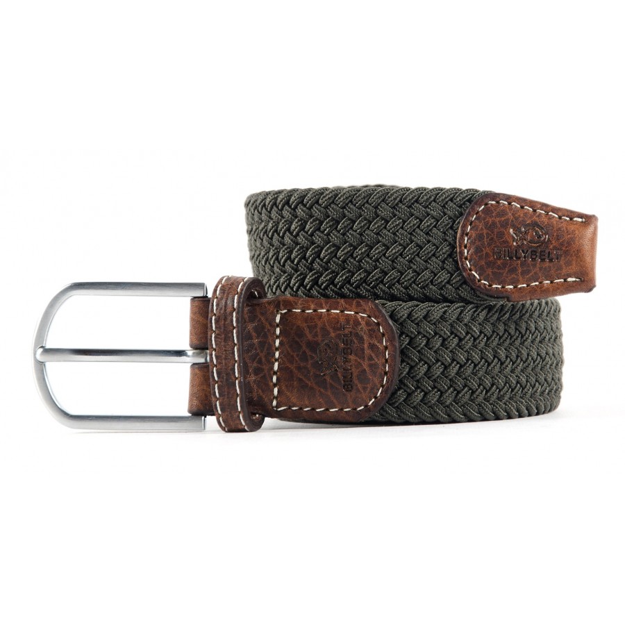 BILLYBELT Khaki Green Elastic Braided Belt 