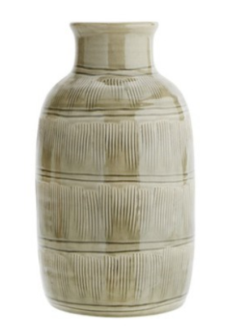 Madam Stoltz Green Ceramic Vase with Stripes