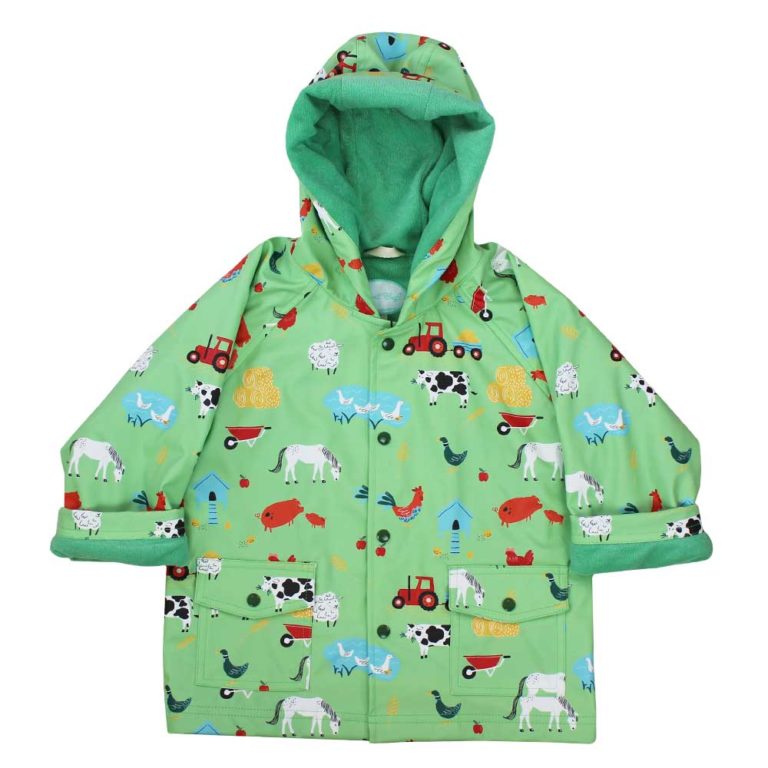 Powell Craft Green Children's Farm Print Hooded Raincoat