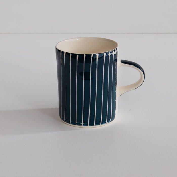 Musango Handmade Teal Demi Mug - Sgraffito Stripe