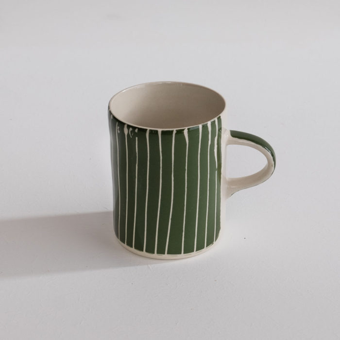 Musango Handmade Moss Green Demi Mug - Sgraffito Stripe