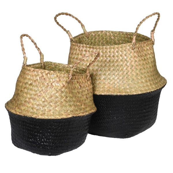 Grace and Grey Small Black and Natural Seagrass Belly Basket