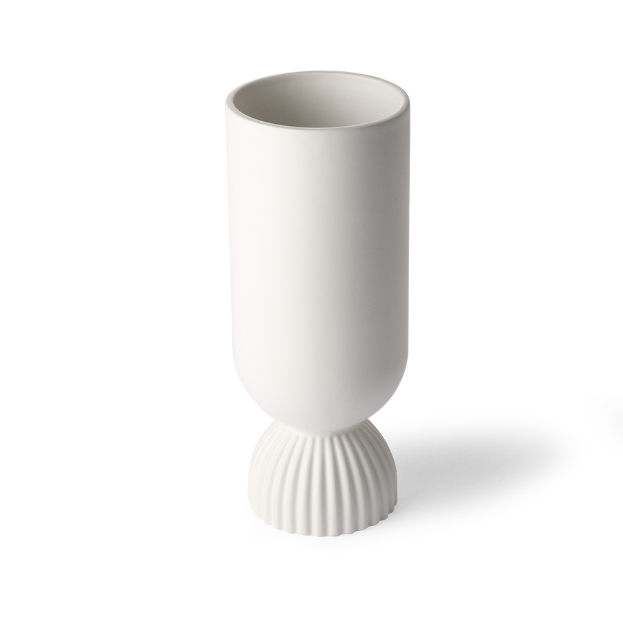 hk-living-white-ceramic-ribbed-base-flower-vase