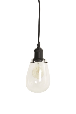 House Doctor Oval Glass Pendant Light with Black Fabric Cable