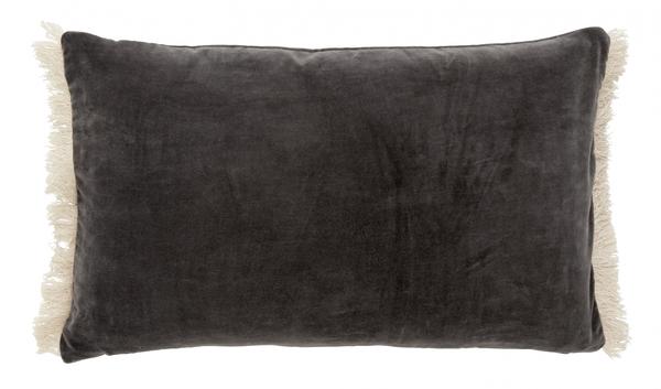 Nordal Velvet Cushion with Fringes Dark Grey 