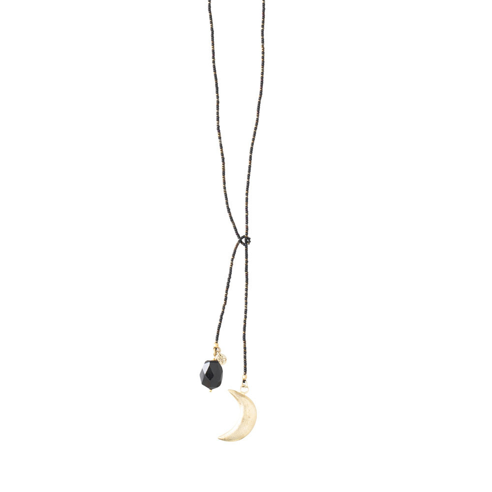 A Beautiful Story Gold and Black Onyx Nova Moon Necklace