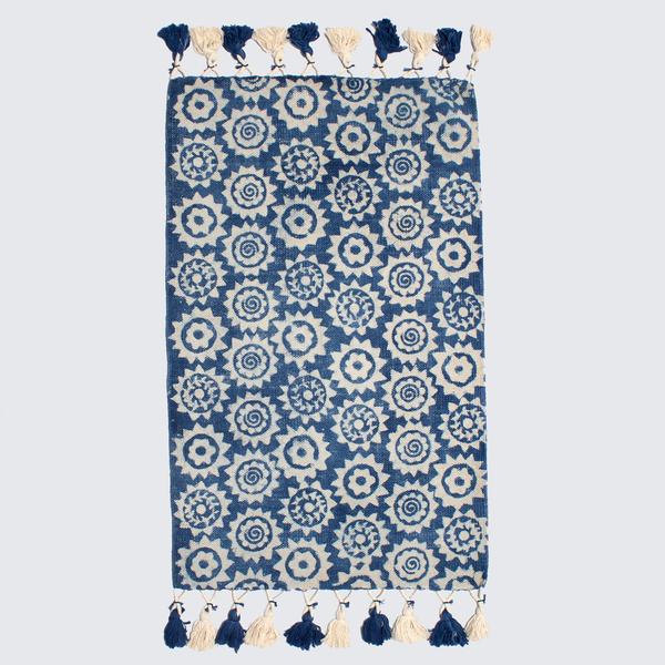 Artisans & Adventurers Indian Indigo Block Printed Monkey Puzzle Rugs 5 X 7 Ft