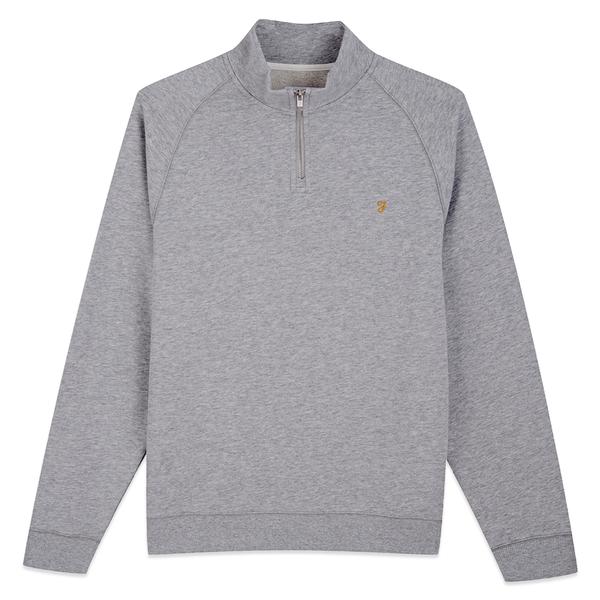 Farah Light Grey Marl Jim 1 4 Zip Cotton Funnel Neck Sweat 