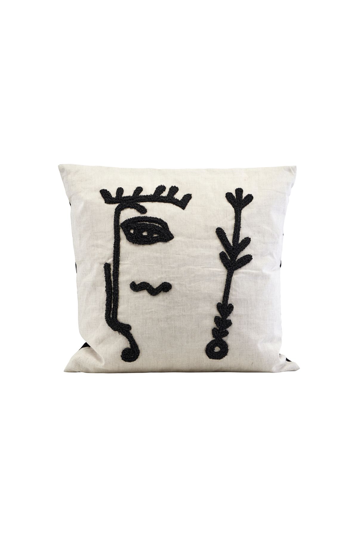 House Doctor Cotton Linen Cushion with Line Drawn Face Pattern